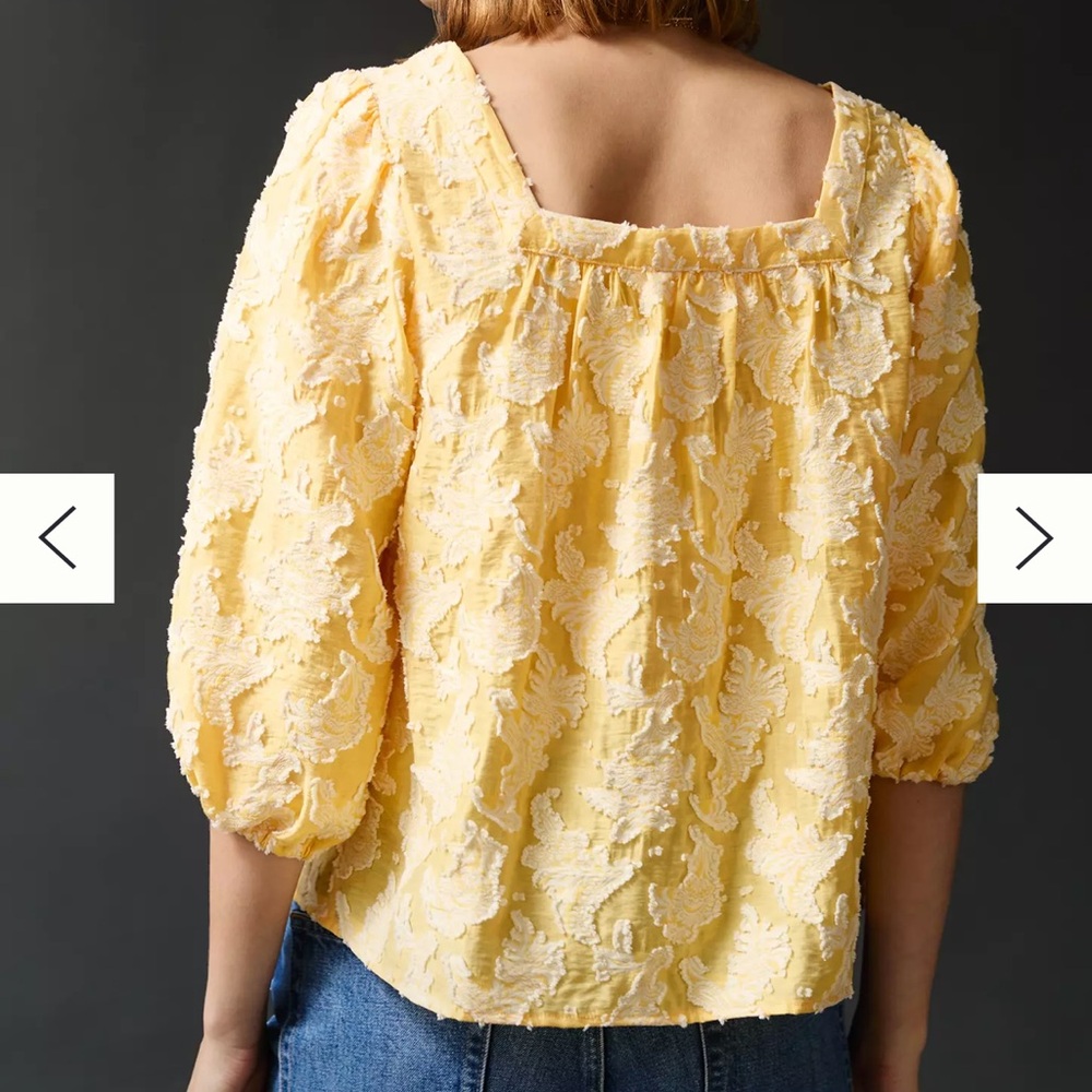 Anthropologie Yvonne Textured Button down yellow square neck flowy shirt XL - Picture 2 of 6